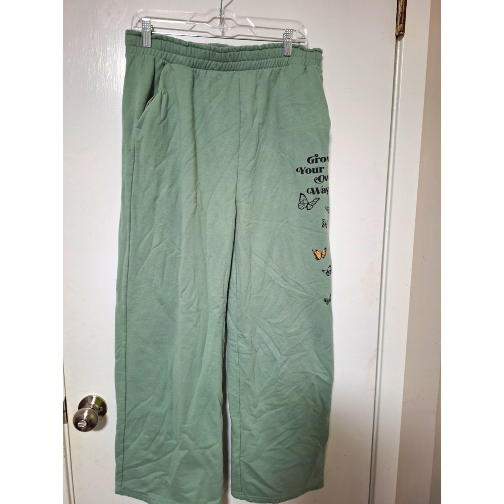 Weekend Soul Women's XL Green Wide Leg Graphic Sweatpants Grow Your Own Way